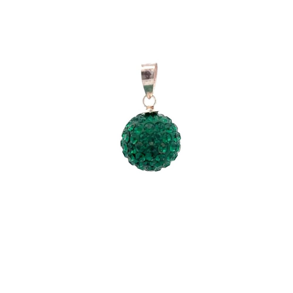925 Sterling Silver Pendant Green Crystals Round Ball - Picture 5 of 5